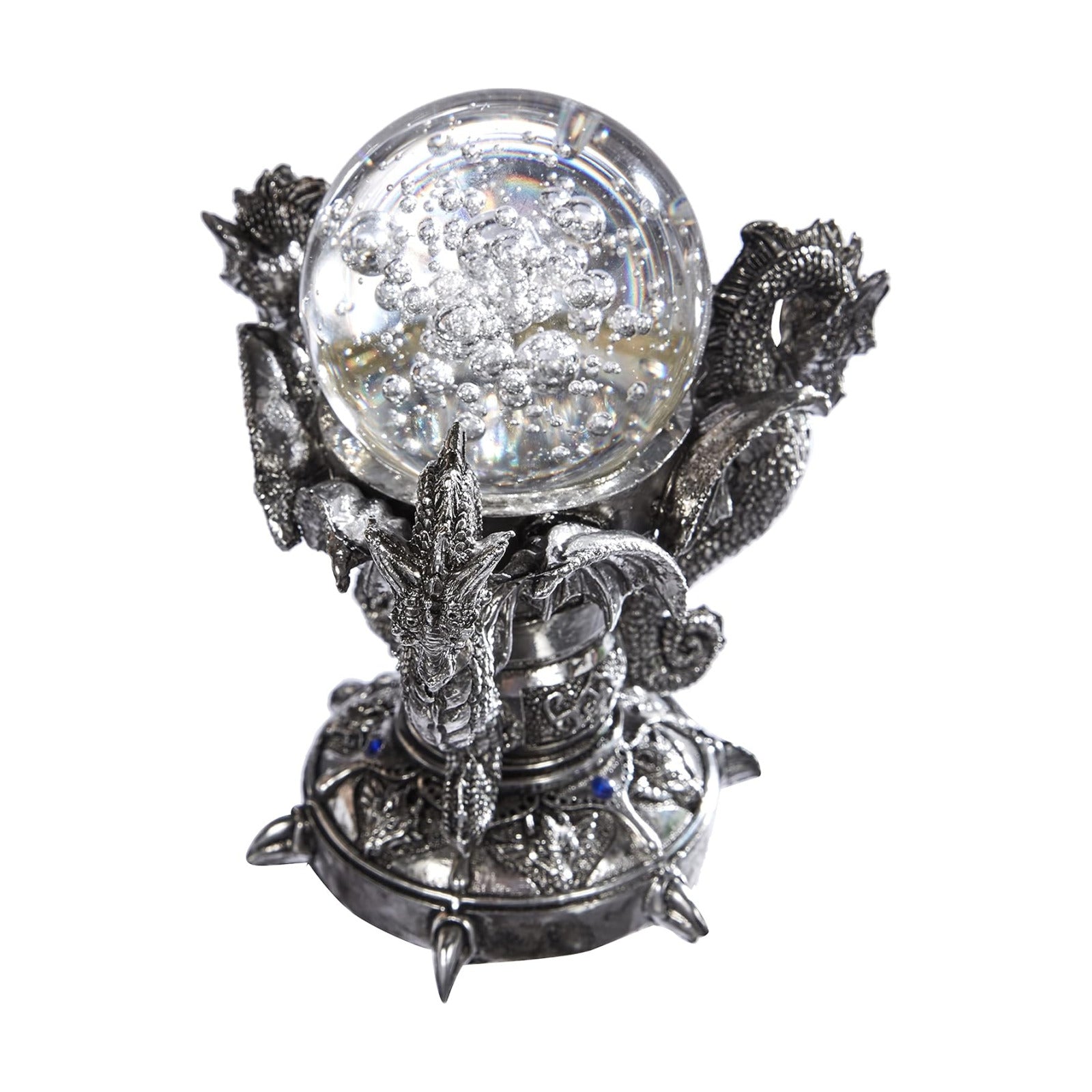 Dragons of Corfu Castle Gothic Decor Statue Globe Figurine / Old World / Silver / 5 Inch