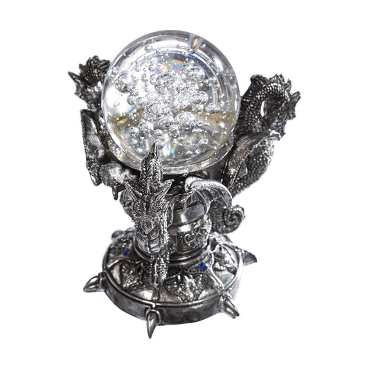 Dragons of Corfu Castle Gothic Decor Statue Globe Figurine / Old World / Silver / 5 Inch
