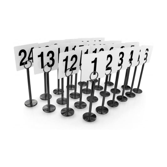New Star Foodservice Ring Clip Table Card Holders with Number Cards 1-24, 8", Set of 24, Black