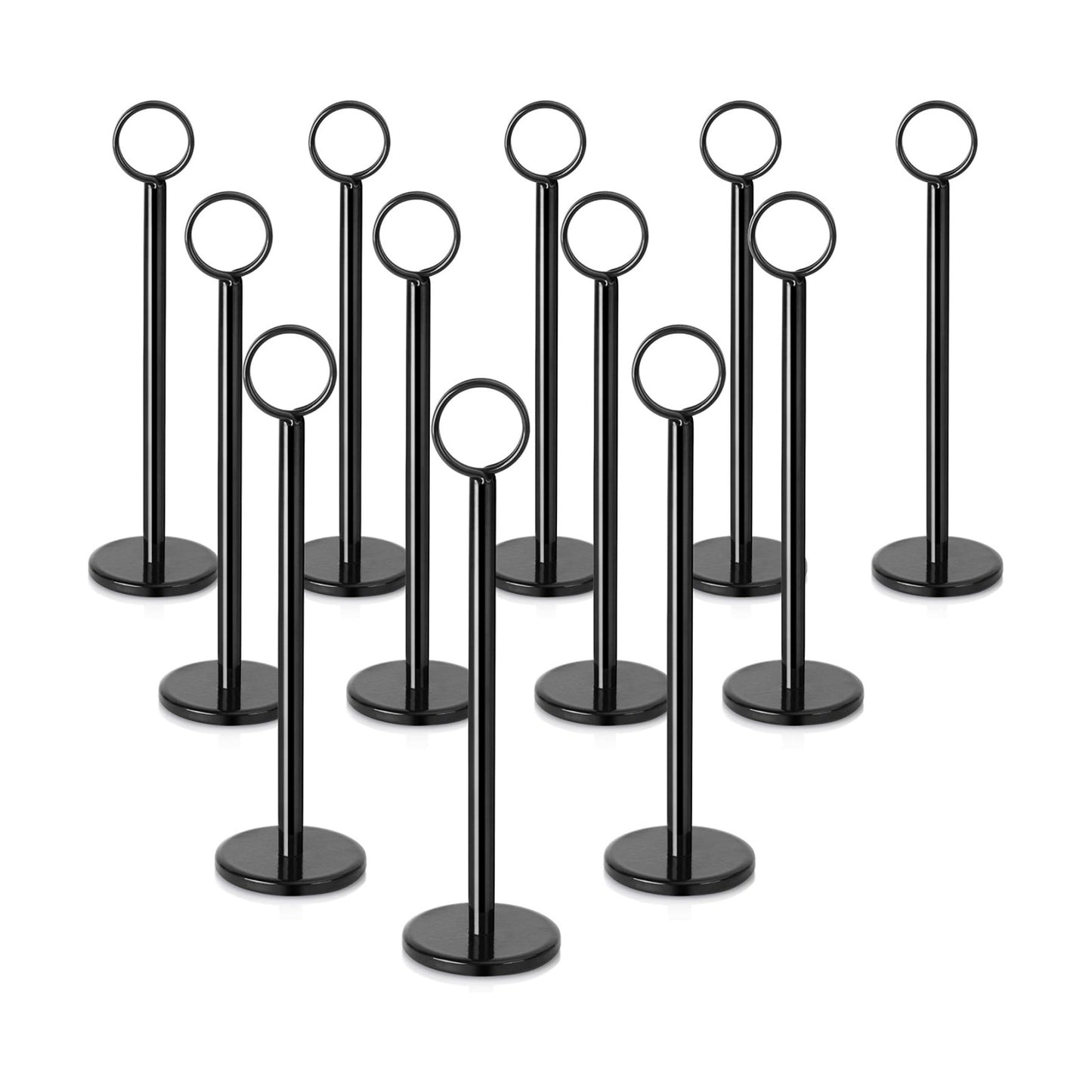 New Star Foodservice Ring-Clip Table Number Holder / Place Card Stand, 8 Inch, Black Finish, Set of 12