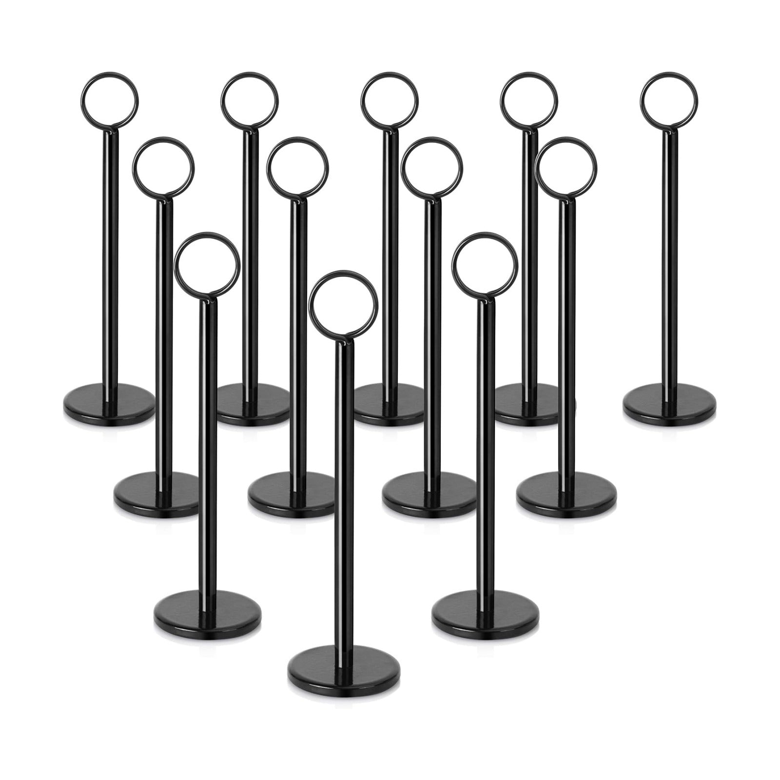 New Star Foodservice Ring-Clip Table Number Holder / Place Card Stand, 8 Inch, Black Finish, Set of 12