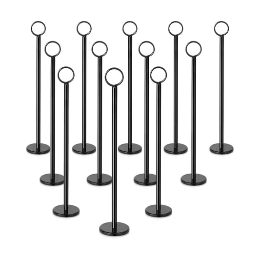 New Star Foodservice Ring-Clip Table Number Holder / Place Card Stand, 12 Inch, Black Finish, Set of 12
