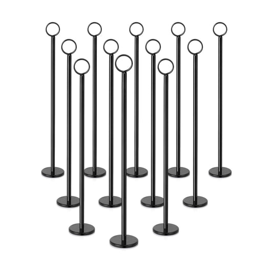 New Star Foodservice Ring-Clip Table Number Holder / Place Card Stand, 15 Inch, Black Finish, Set of 12
