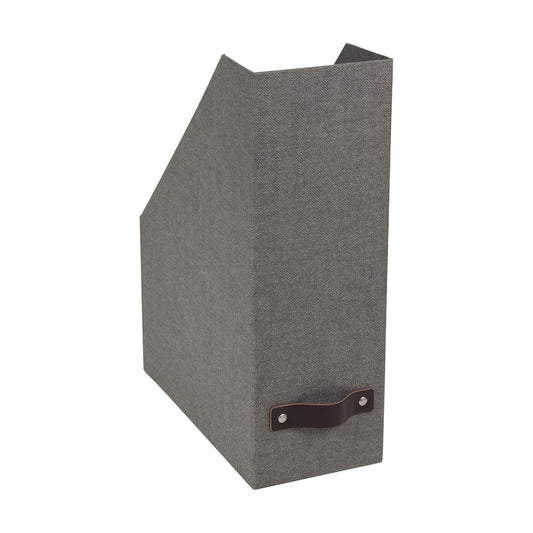 Bigso Box of Sweden Estelle Canvas Fiberboard Upright Magazine Storage Box Organizer for Papers & Catalogs w/Leather