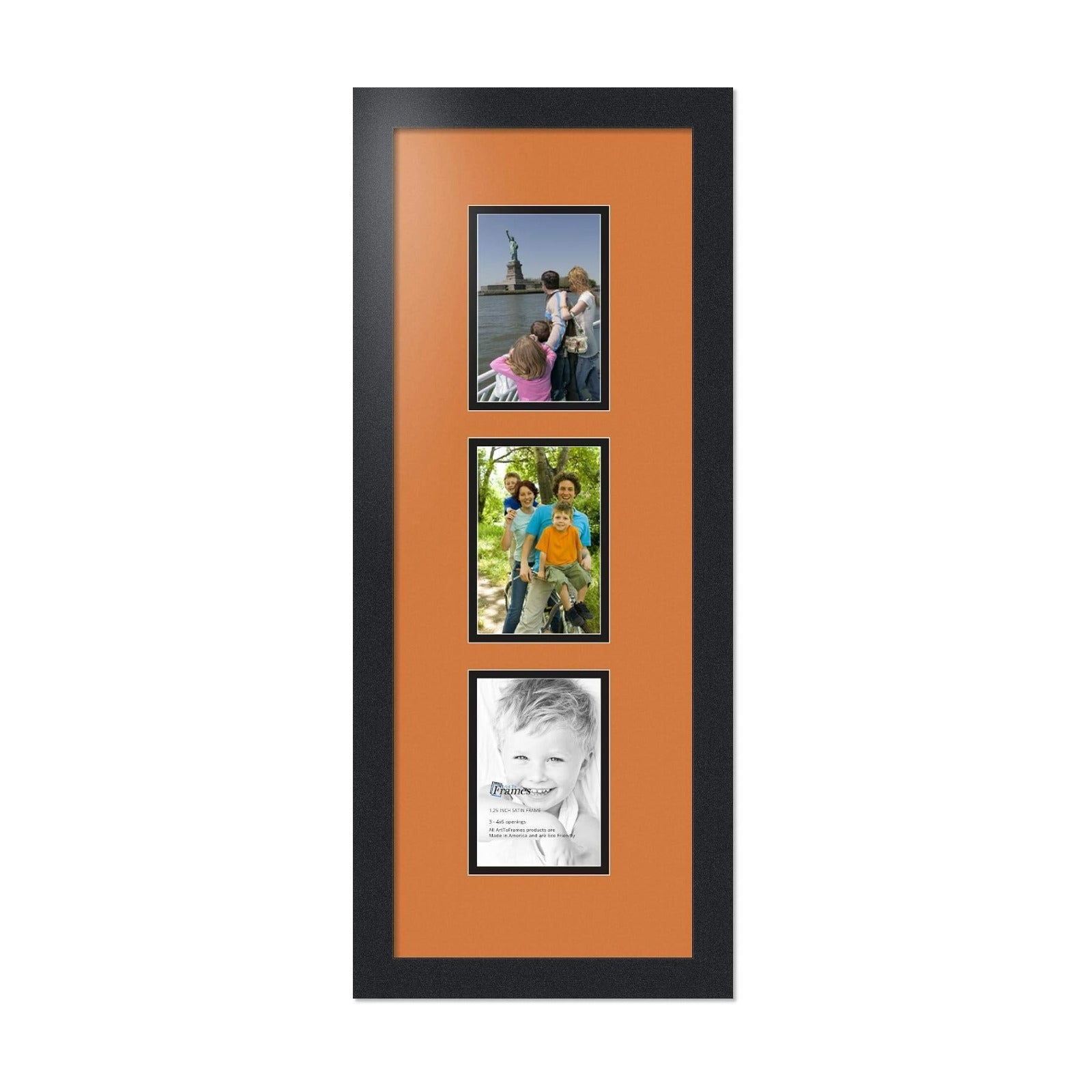 ArtToFrames Collage Photo Frame Double Mat with 3-4x6 Openings with Satin Black Frame and Octoberfest mat.