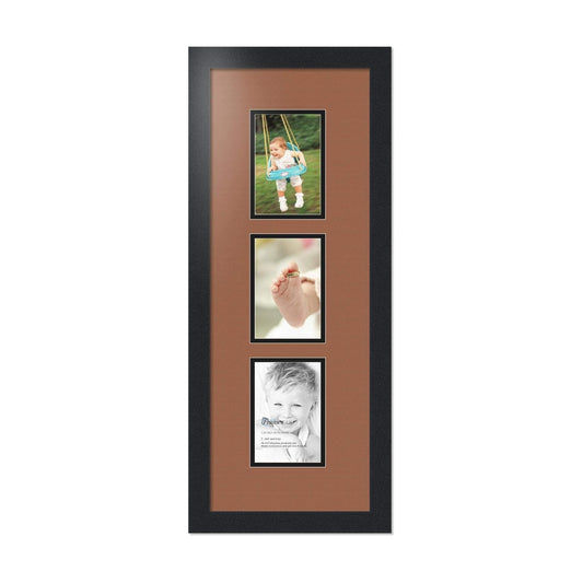 ArtToFrames Collage Photo Frame Double Mat with 3-4x6 Openings with Satin Black Frame and Paloma mat.