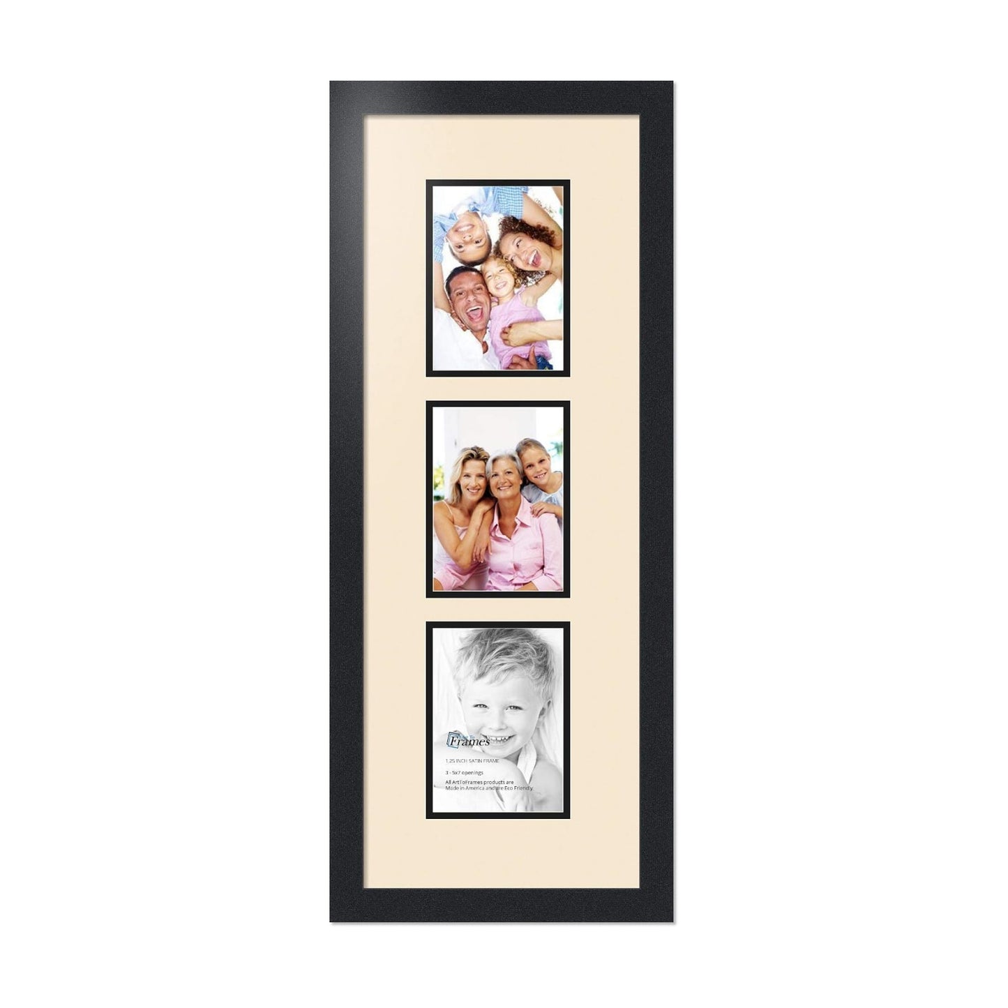 ArtToFrames Collage Photo Frame Double Mat with 3 - 5x7 Openings and Satin Black Frame