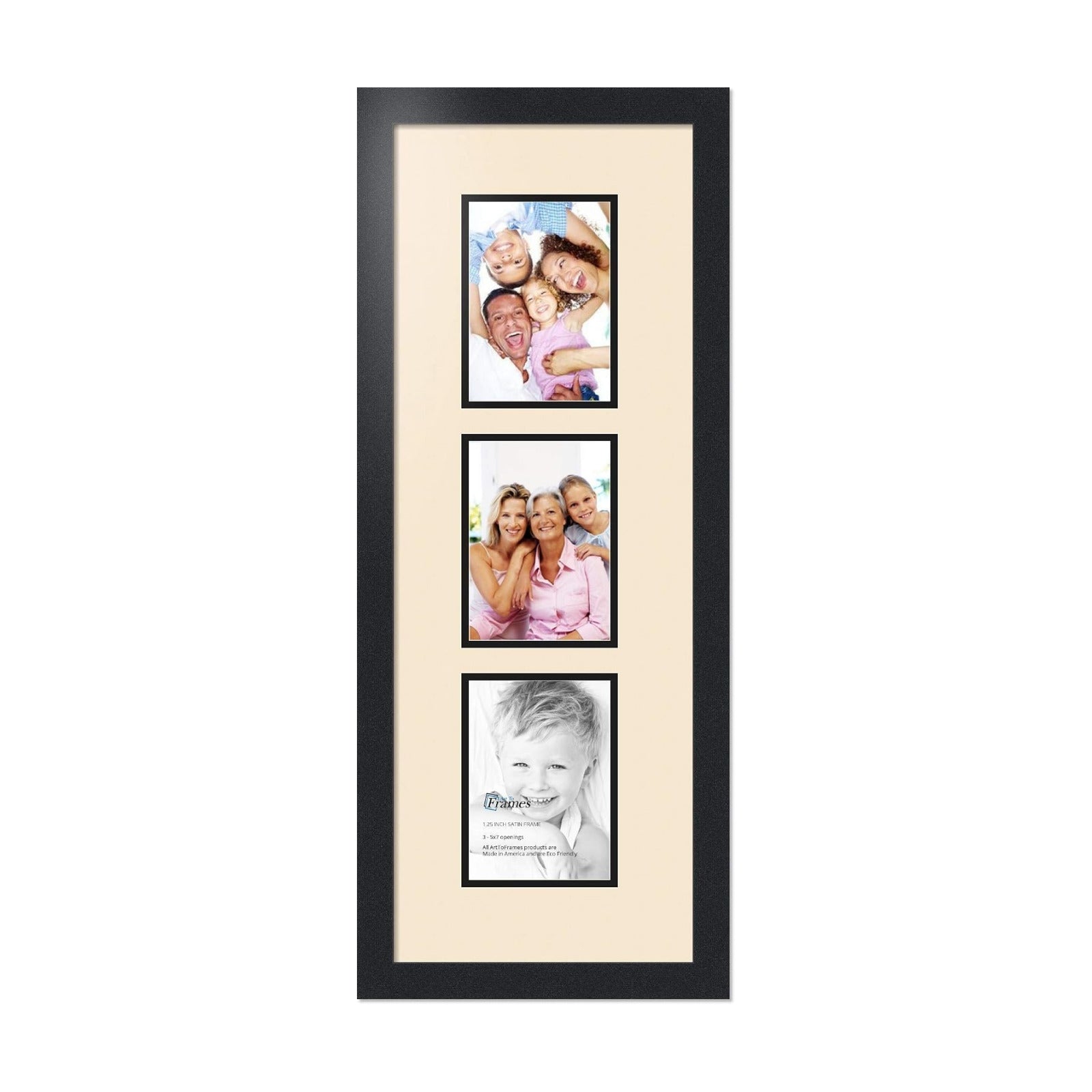 ArtToFrames Collage Photo Frame Double Mat with 3 - 5x7 Openings and Satin Black Frame