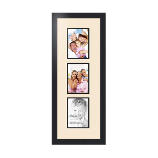 ArtToFrames Collage Photo Frame Double Mat with 3 - 5x7 Openings and Satin Black Frame