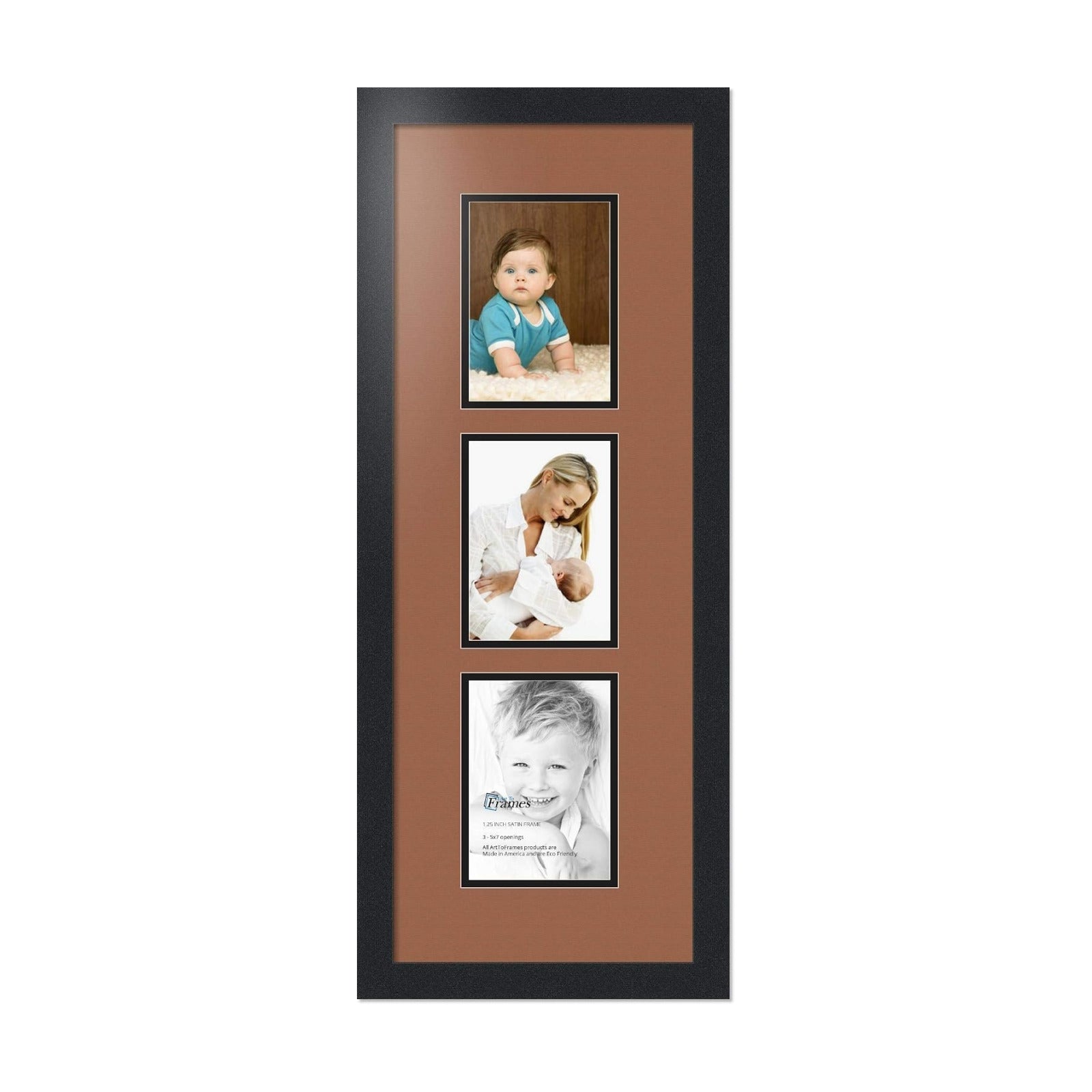 ArtToFrames Collage Photo Frame Double Mat with 3-5x7 Openings with Satin Black Frame and Paloma mat.