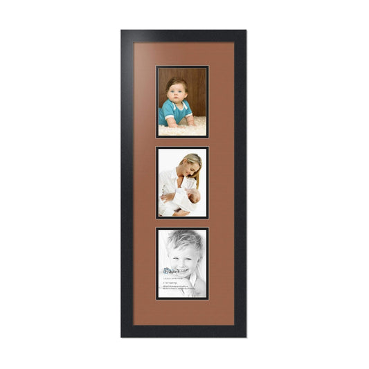 ArtToFrames Collage Photo Frame Double Mat with 3-5x7 Openings with Satin Black Frame and Paloma mat.