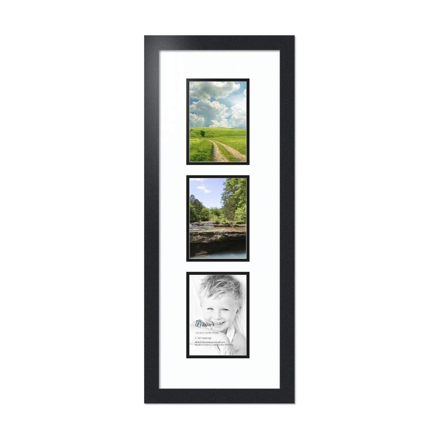 ArtToFrames Double-Multimat-138-61/89-FRBW26079 Collage Photo Frame Double Mat with 3-5x7 Openings and Satin Black