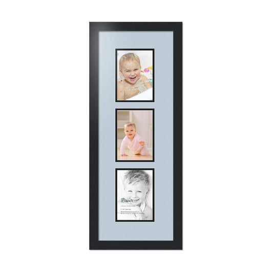 ArtToFrames Collage Photo Frame Double Mat with 3-5x7 Openings with Satin Black Frame and Baby Blue mat.