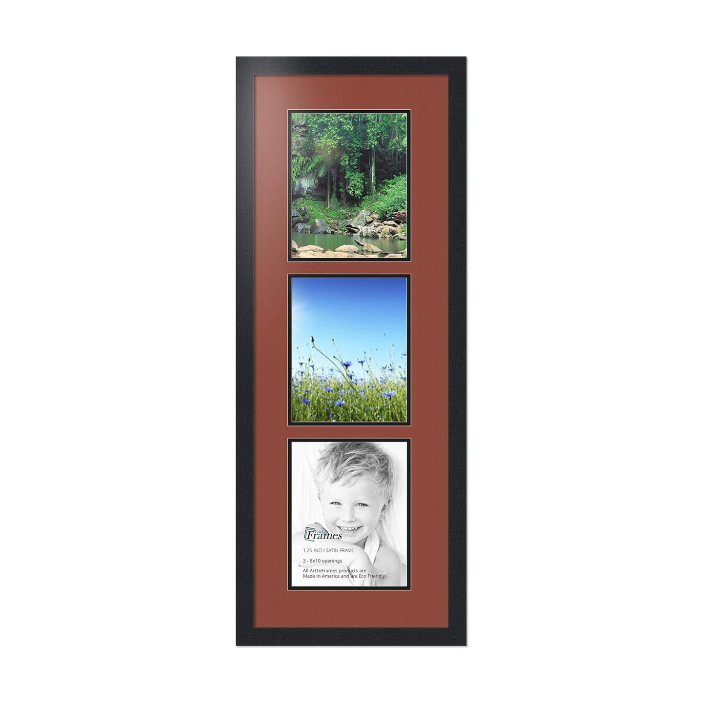 ArtToFrames Collage Photo Frame Double Mat with 3 - 8x10 Openings and Satin Black Frame