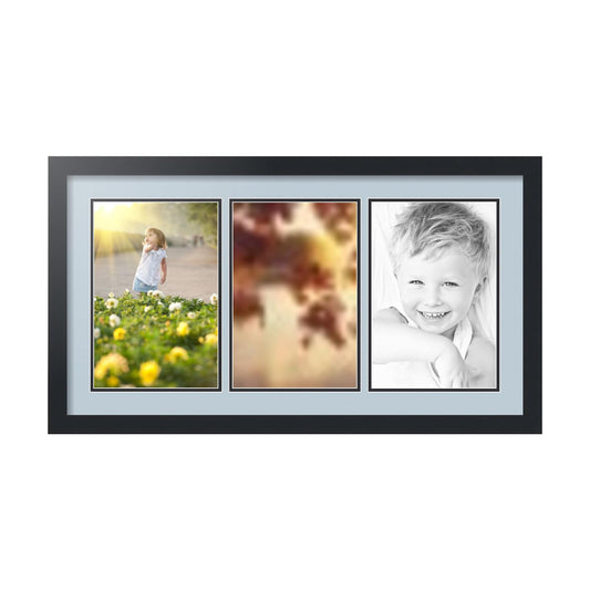 ArtToFrames Collage Picture Frame 3 Opening 3-8x12 Photo Frame | Made in USA | Black Frame Baby Blue and Black Mats