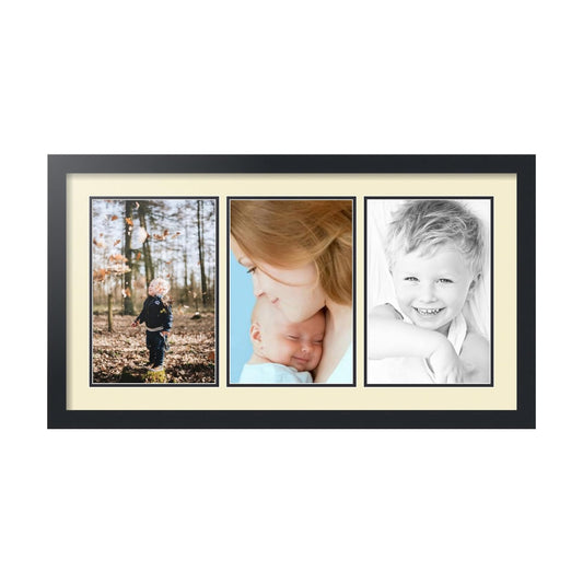 ArtToFrames Collage Picture Frame 3 Opening 3-8x12 Photo Frame | Made in USA | Black Frame Oyster and Black Mats | Wall