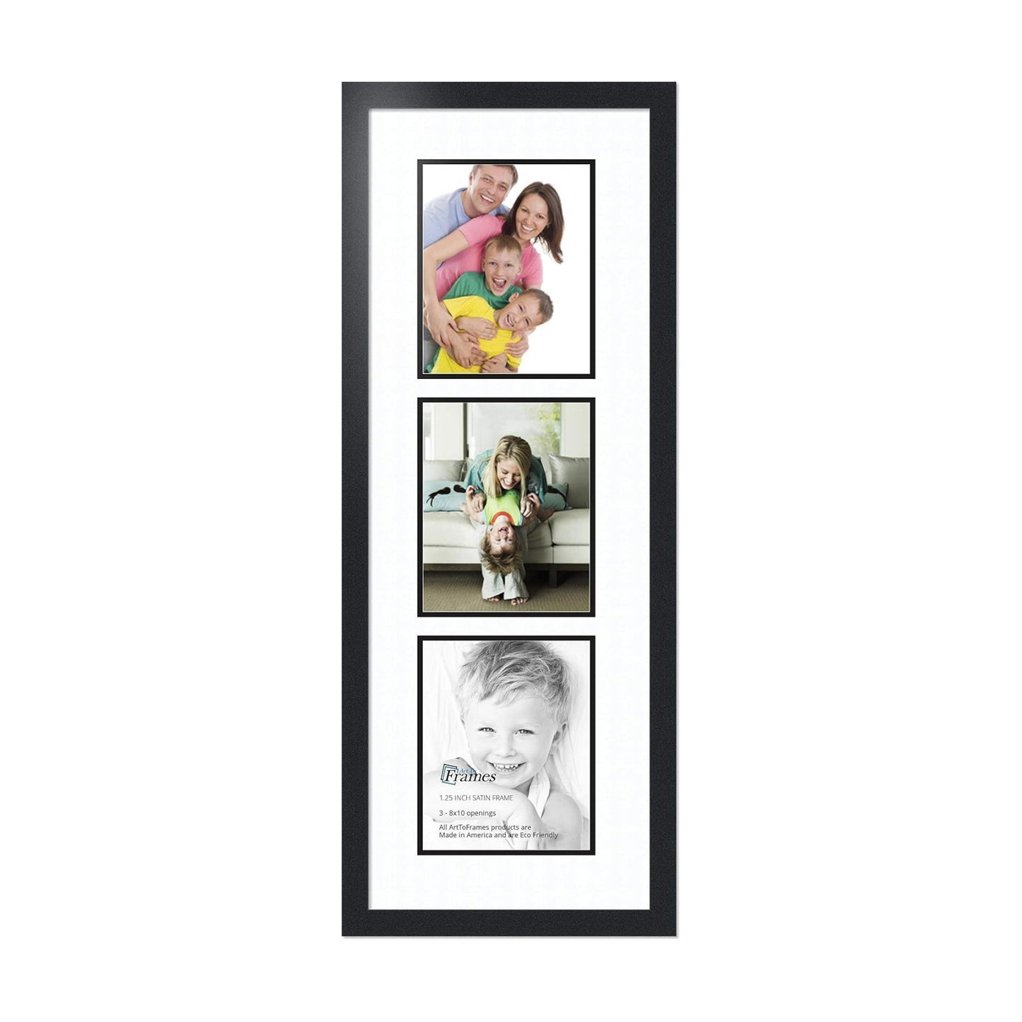 ArtToFrames Double-Multimat-139-61/89-FRBW26079 Collage Photo Frame Double Mat with 3-8x10 Openings and Satin Black