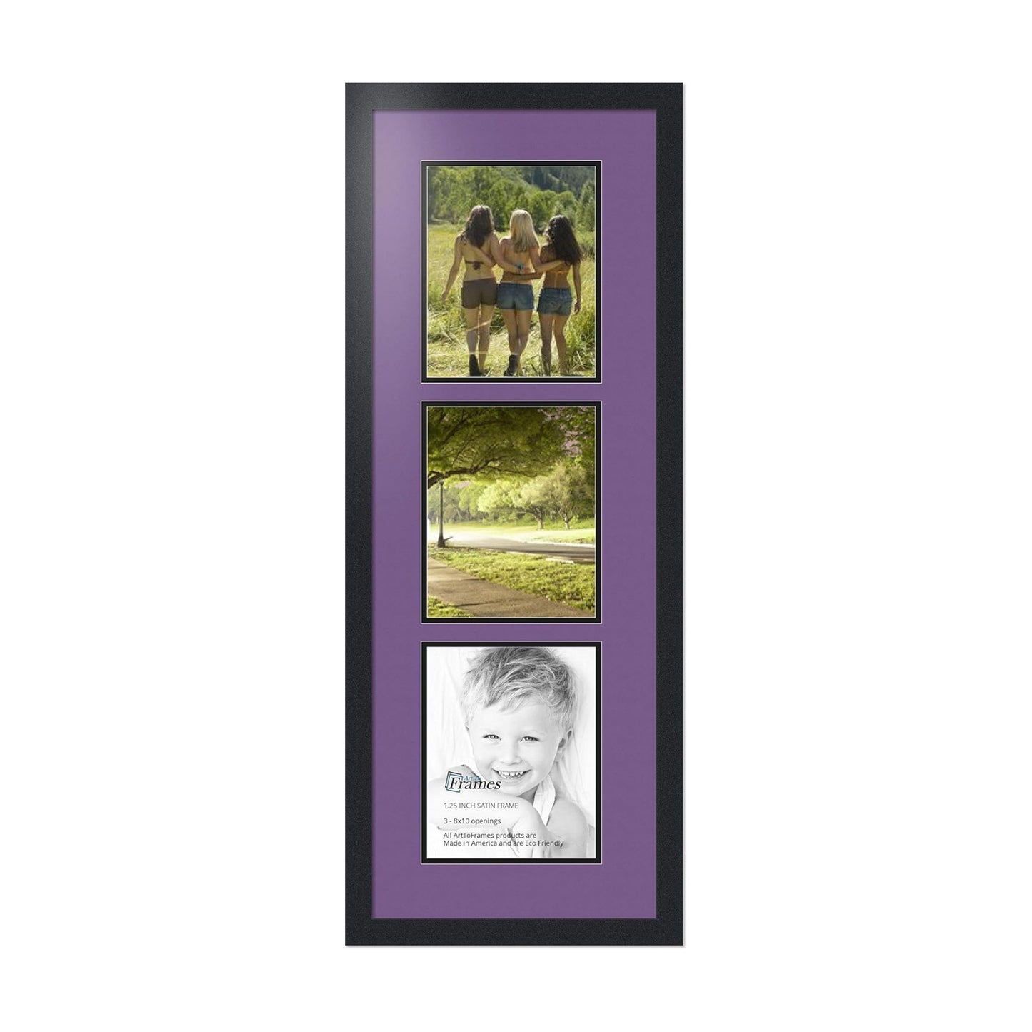 ArtToFrames Collage Photo Frame Double Mat with 3-8x10 Openings with Satin Black Frame and Grape mat.