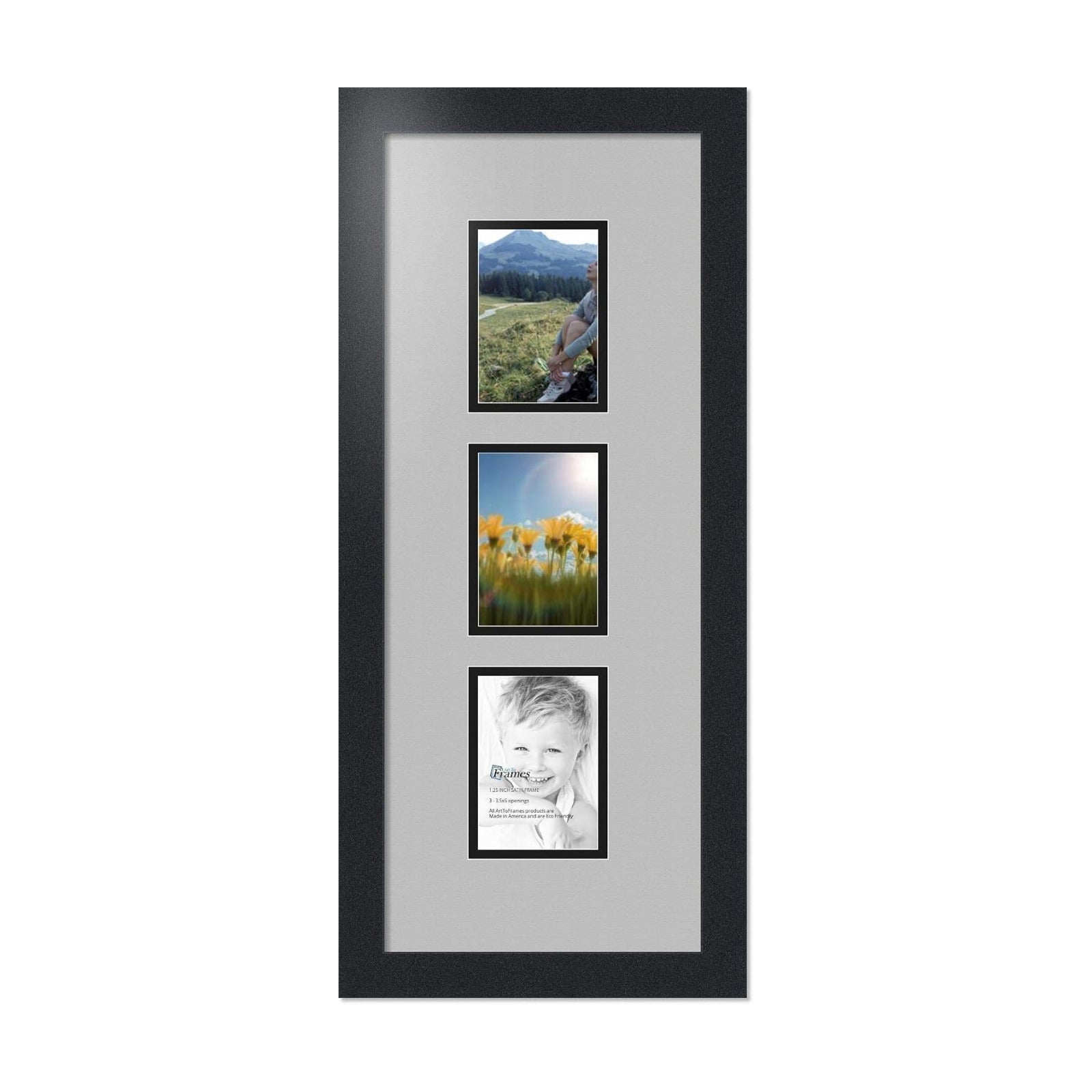 Art to Frames Double-Multimat-864-88/89-FRBW26079 Collage Photo Frame Double Mat with 3-3.5x5 Openings and Satin Black