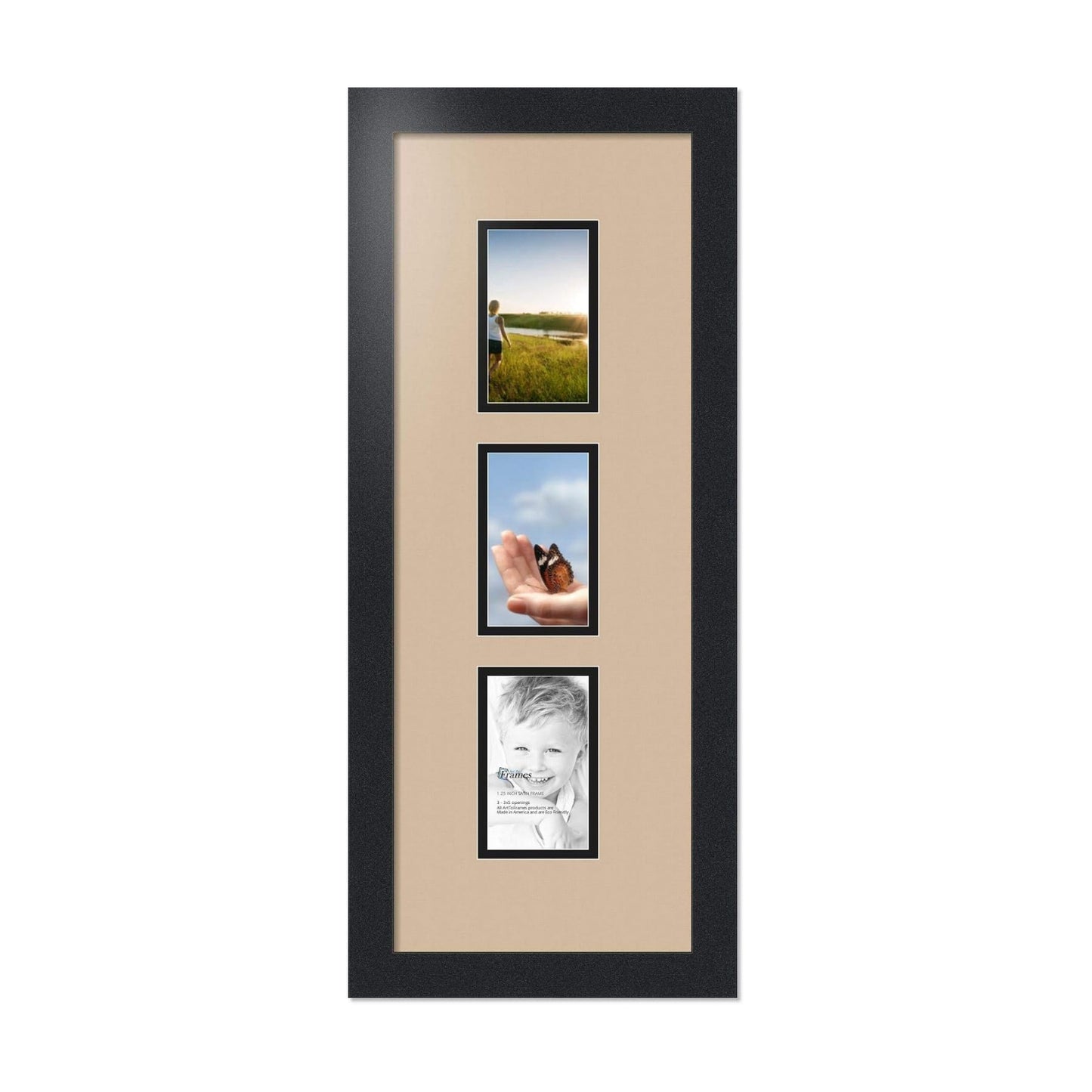 ArtToFrames Collage Photo Frame Double Mat with 3-3x5 Openings with Satin Black Frame and Scotch Mist mat.