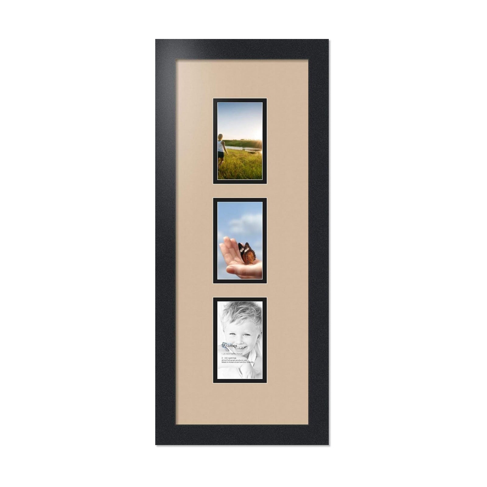 ArtToFrames Collage Photo Frame Double Mat with 3-3x5 Openings with Satin Black Frame and Scotch Mist mat.