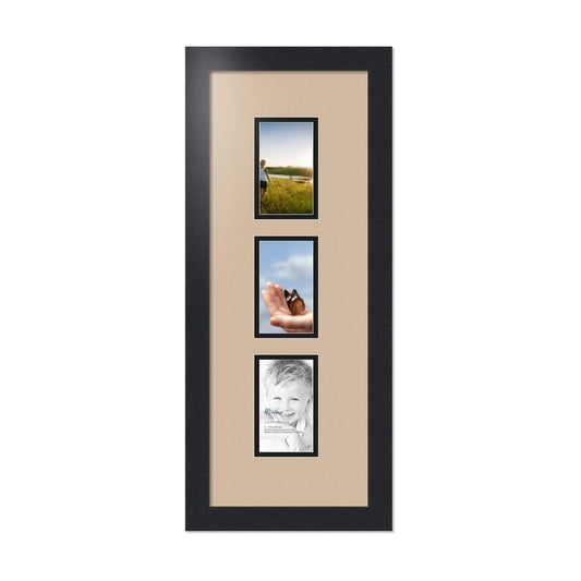 ArtToFrames Collage Photo Frame Double Mat with 3-3x5 Openings with Satin Black Frame and Scotch Mist mat.