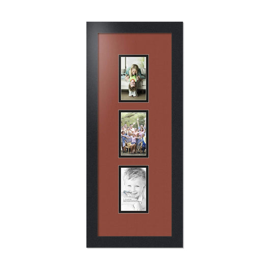 ArtToFrames Collage Photo Frame Double Mat with 3-3x5 Openings with Satin Black Frame and Cognac mat.