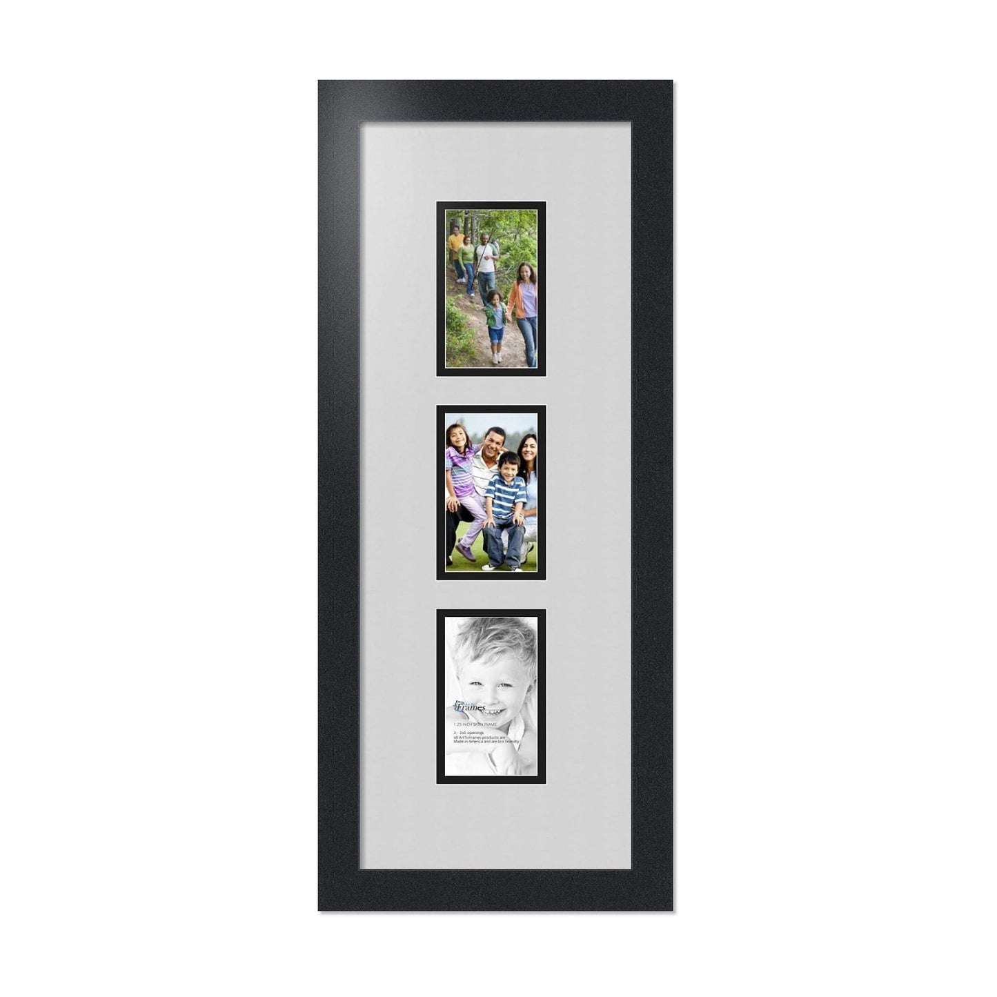 ArtToFrames Collage Photo Frame Double Mat with 3-3x5 Openings with Satin Black Frame and Candlewick mat.