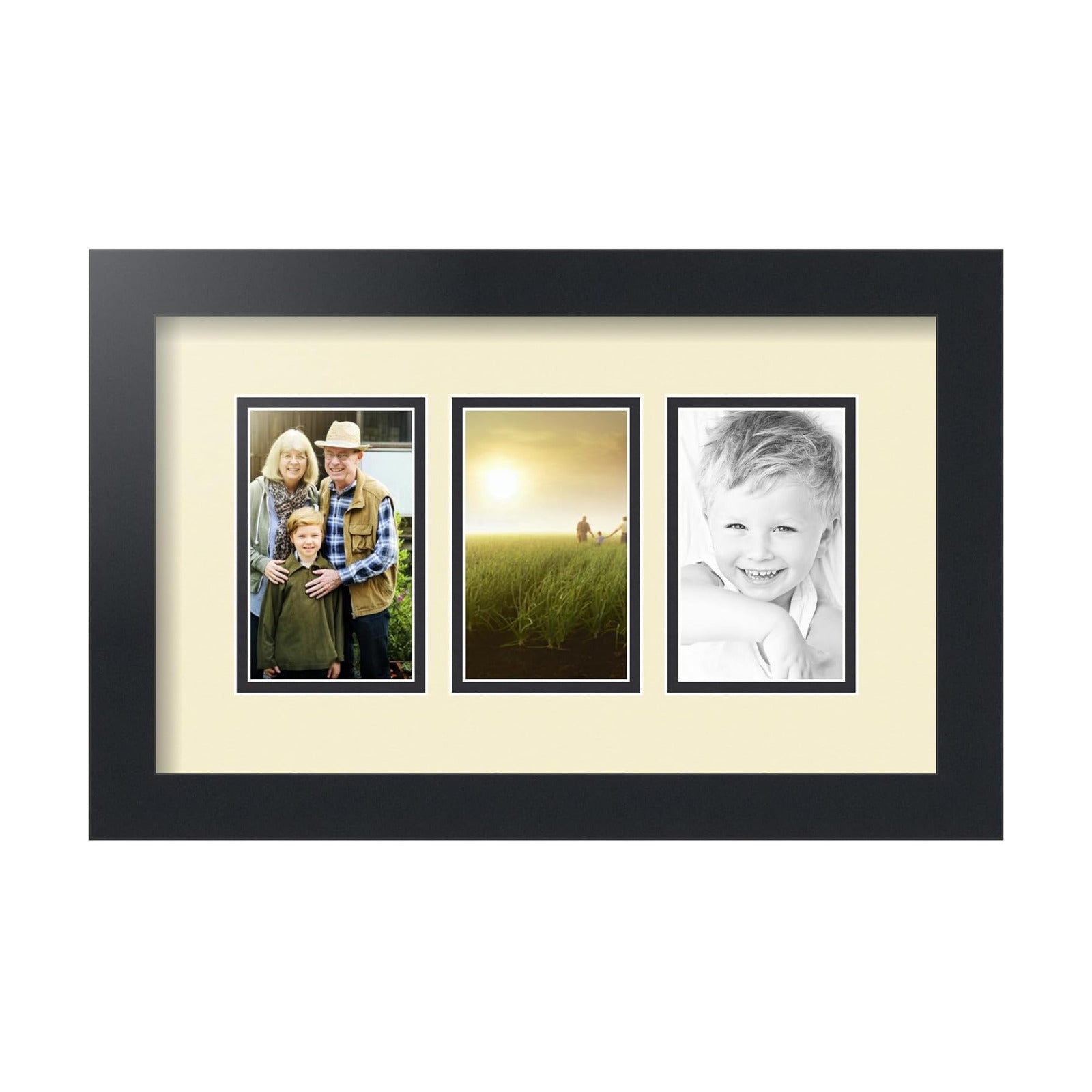 ArtToFrames Collage Picture Frame 3 Opening 3-3x5 Photo Frame | Made in USA | Black Frame Oyster and Black Mats | Wall