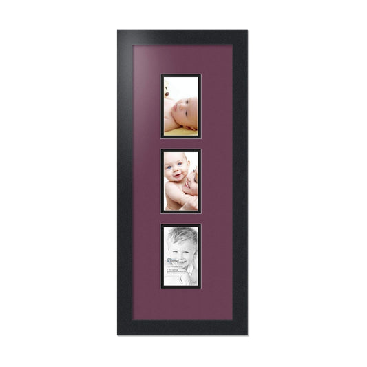 ArtToFrames Collage Photo Frame Double Mat with 3-3x5 Openings with Satin Black Frame and Ruby mat.