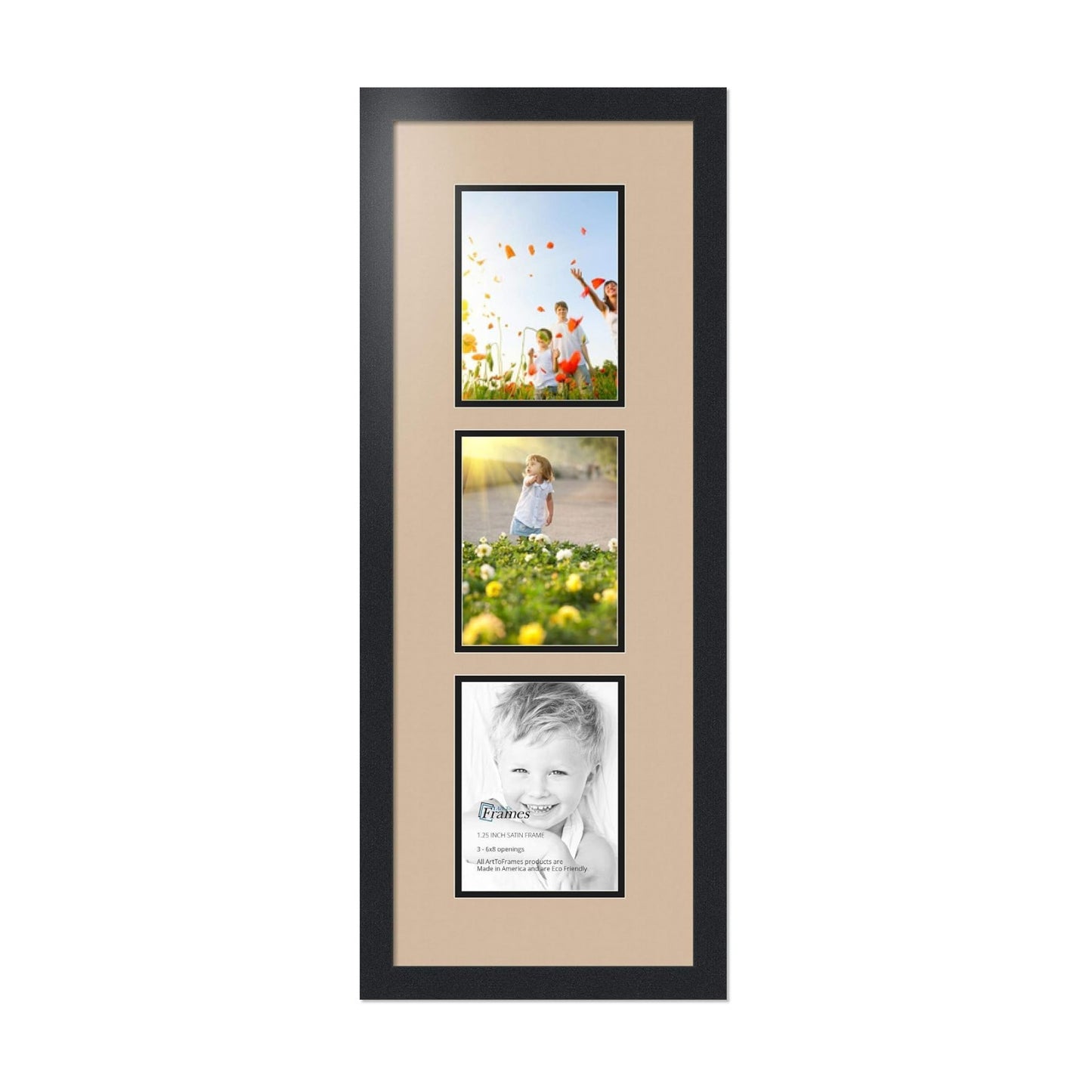 ArtToFrames Collage Photo Frame Double Mat with 3-6x8 Openings with Satin Black Frame and Scotch Mist mat.