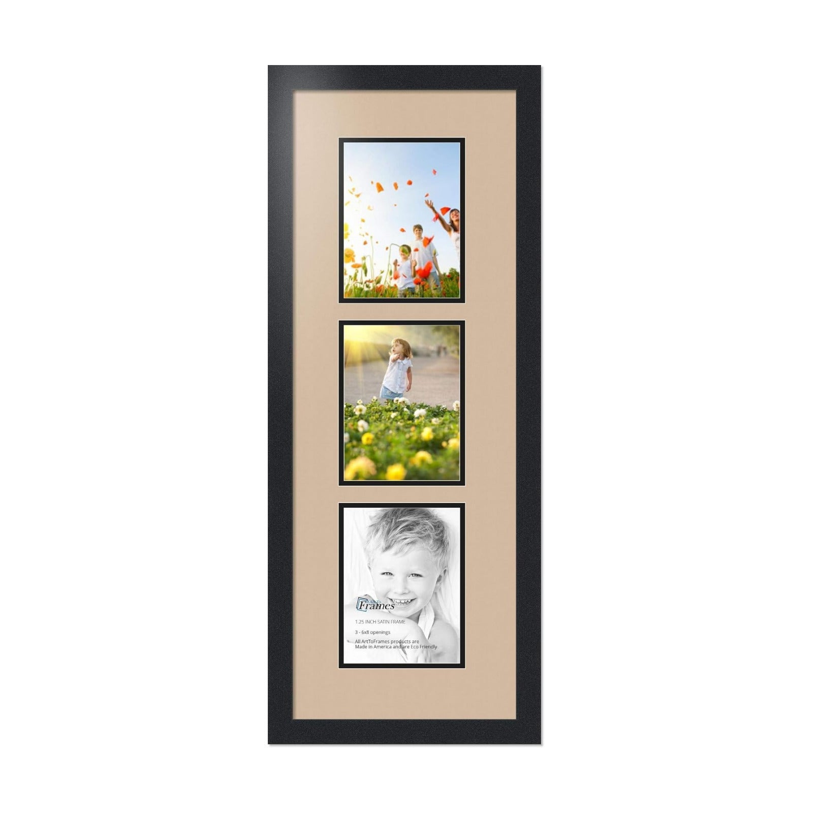 ArtToFrames Collage Photo Frame Double Mat with 3-6x8 Openings with Satin Black Frame and Scotch Mist mat.