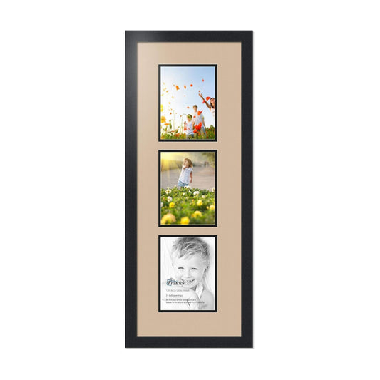 ArtToFrames Collage Photo Frame Double Mat with 3-6x8 Openings with Satin Black Frame and Scotch Mist mat.