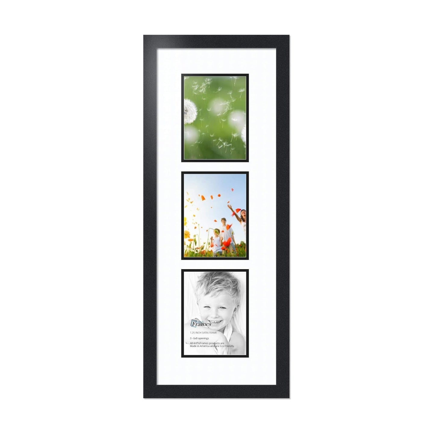 ArtToFrames Double-Multimat-866-61/89-FRBW26079 Collage Photo Frame Double Mat with 3-6x8 Openings and Satin Black