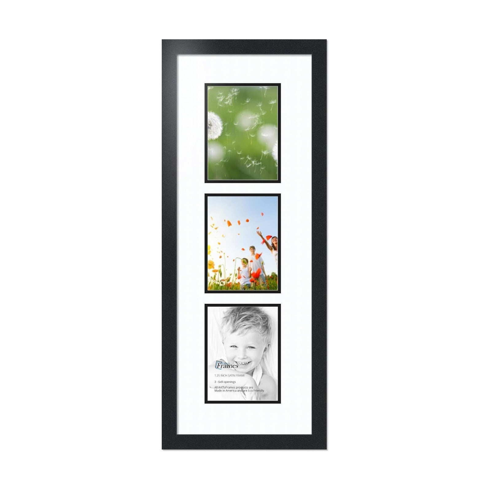 ArtToFrames Double-Multimat-866-61/89-FRBW26079 Collage Photo Frame Double Mat with 3-6x8 Openings and Satin Black