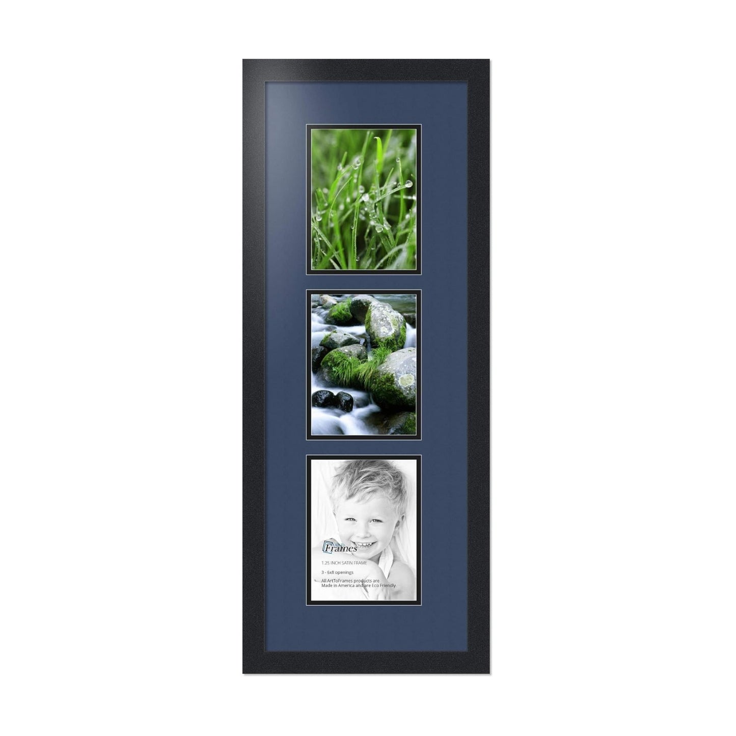 ArtToFrames Collage Photo Frame Double Mat with 3 - 6x8 Openings and Satin Black Frame