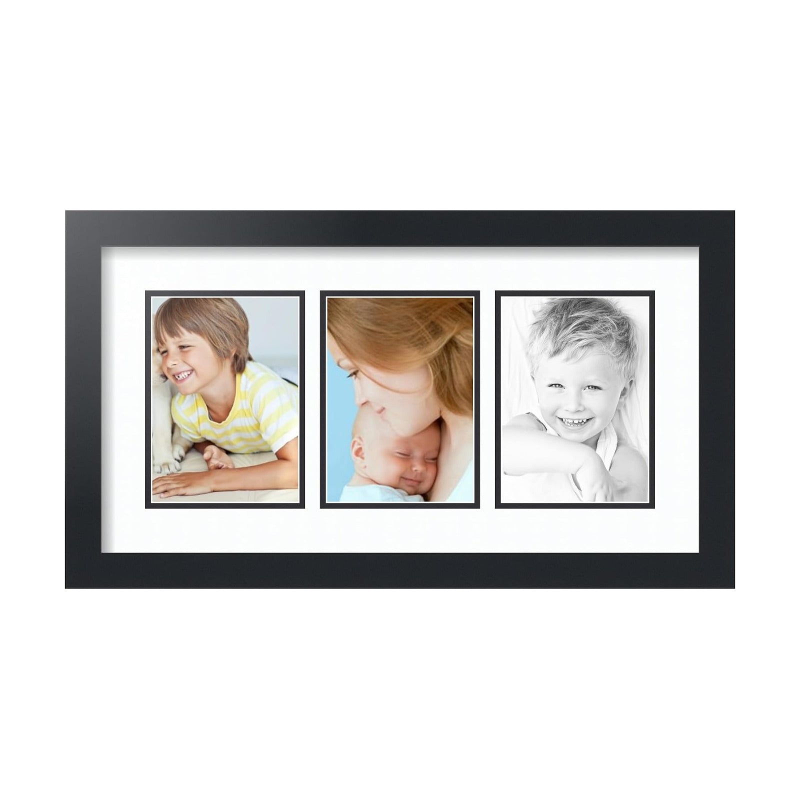 ArtToFrames Double-Multimat-24-61/89-FRBW26079 Collage Photo Frame Double Mat with 3-5x7 Openings and Satin Black