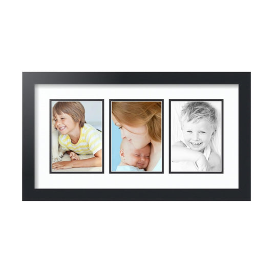 ArtToFrames Double-Multimat-24-61/89-FRBW26079 Collage Photo Frame Double Mat with 3-5x7 Openings and Satin Black