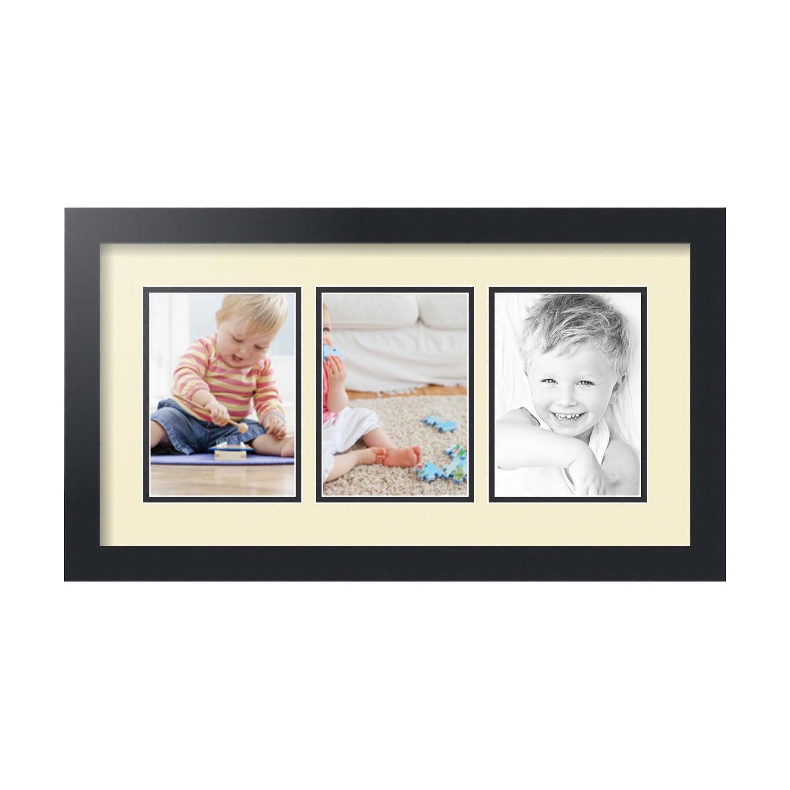 ArtToFrames Collage Picture Frame 3 Opening 3-5x7 Photo Frame | Made in USA | Black Frame Oyster and Black Mats | Wall