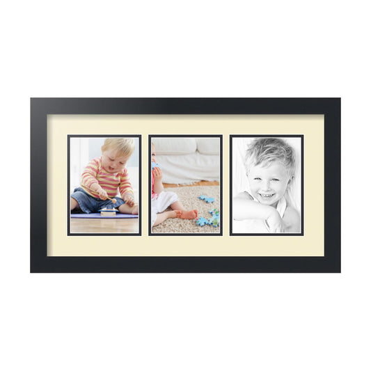 ArtToFrames Collage Picture Frame 3 Opening 3-5x7 Photo Frame | Made in USA | Black Frame Oyster and Black Mats | Wall