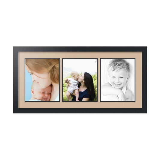 ArtToFrames Collage Picture Frame 3 Opening 3-8x10 Photo Frame | Made in USA | Black Frame Scotch Mist and Black Mats