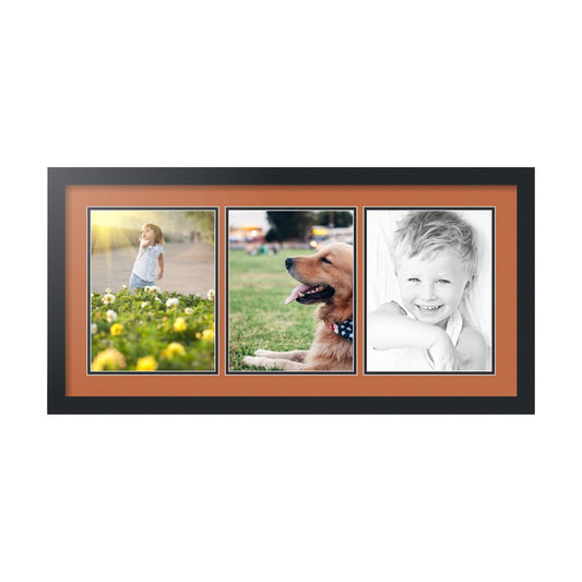 ArtToFrames Collage Photo Frame Double Mat with 3 - 8.5x11 Openings and Satin Black Frame