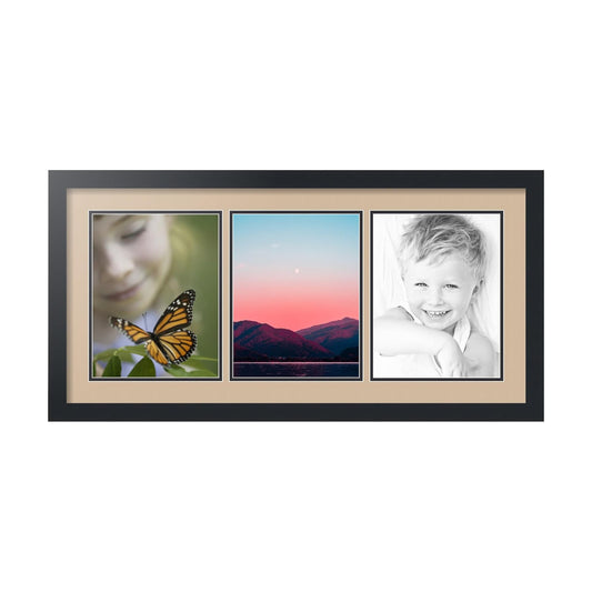ArtToFrames Collage Photo Frame Double Mat with 3 - 8.5x11 Openings and Satin Black Frame