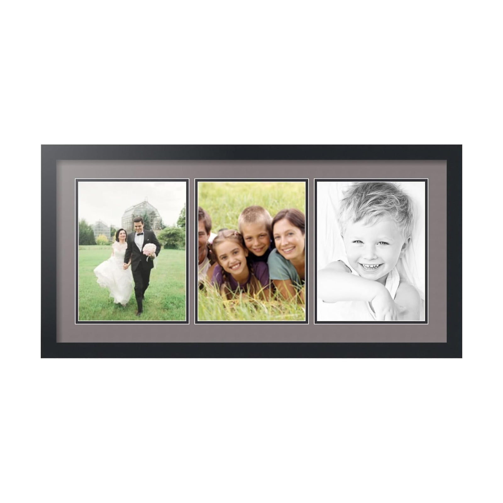 ArtToFrames Collage Picture Frame 3 Opening 3-8.5x11 Photo Frame | Made in USA | Black Frame Pewter and Black Mats