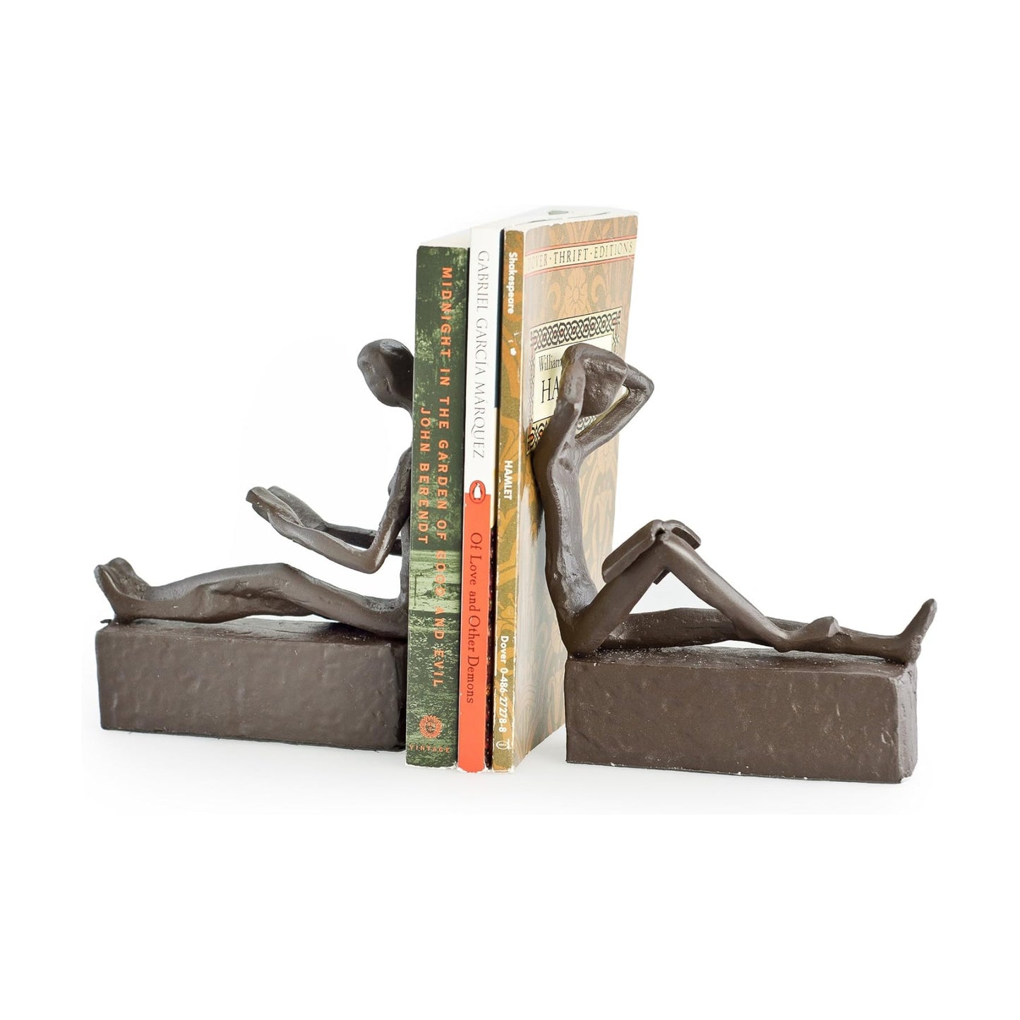 . Man and Woman Reading Metal Bookend Set