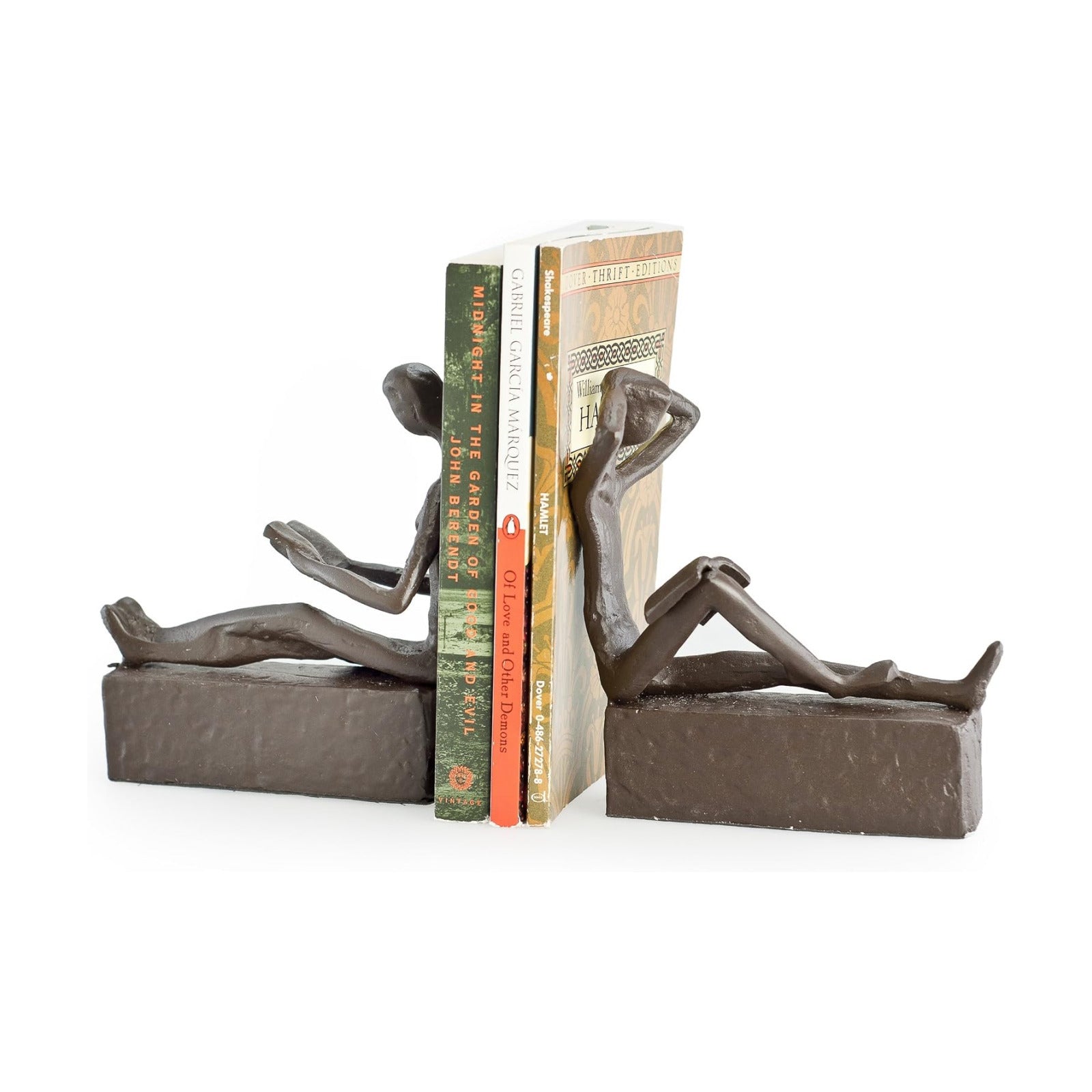 . Man and Woman Reading Metal Bookend Set