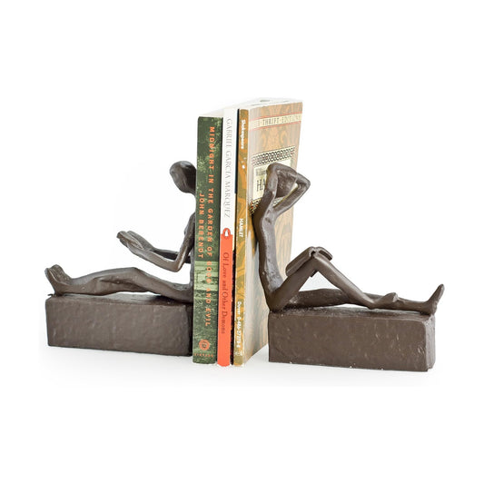 . Man and Woman Reading Metal Bookend Set