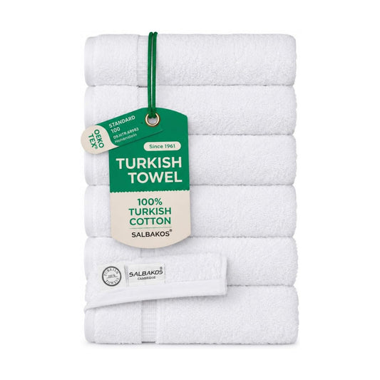 SALBAKOS 6-Piece 100% Turkish Cotton Hand Towels, 16x30 inch, White | Large Size Thick Super Soft Highly Absorbent