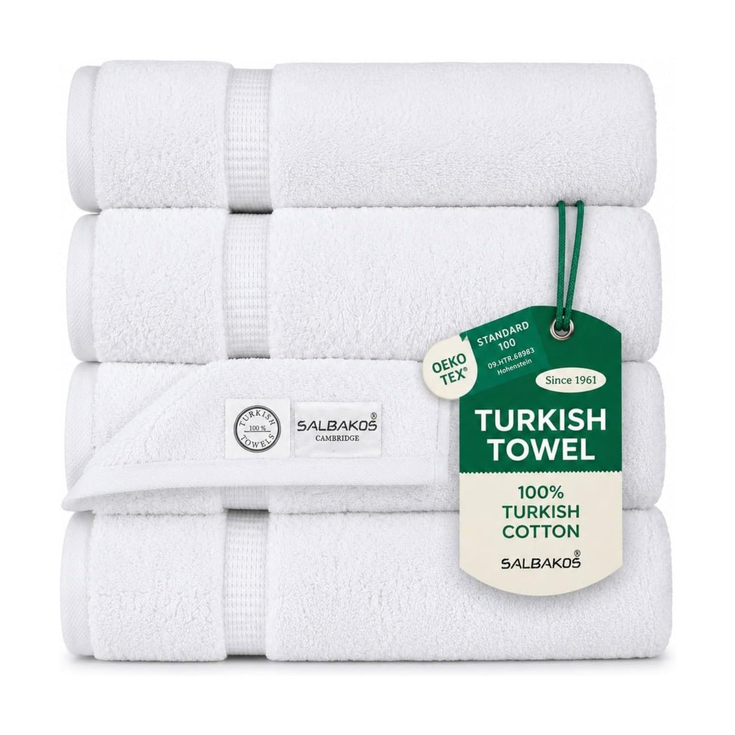 SALBAKOS 4-Piece 100% Turkish Cotton Bath Towels, 27x54 inch, White | Standard Size, 630 Gsm Thick Super Soft Highly
