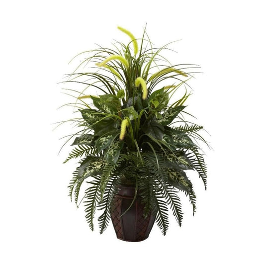 Planter / 6727 . Mixed Greens & Cattails / Green / 26 x 26 x 36